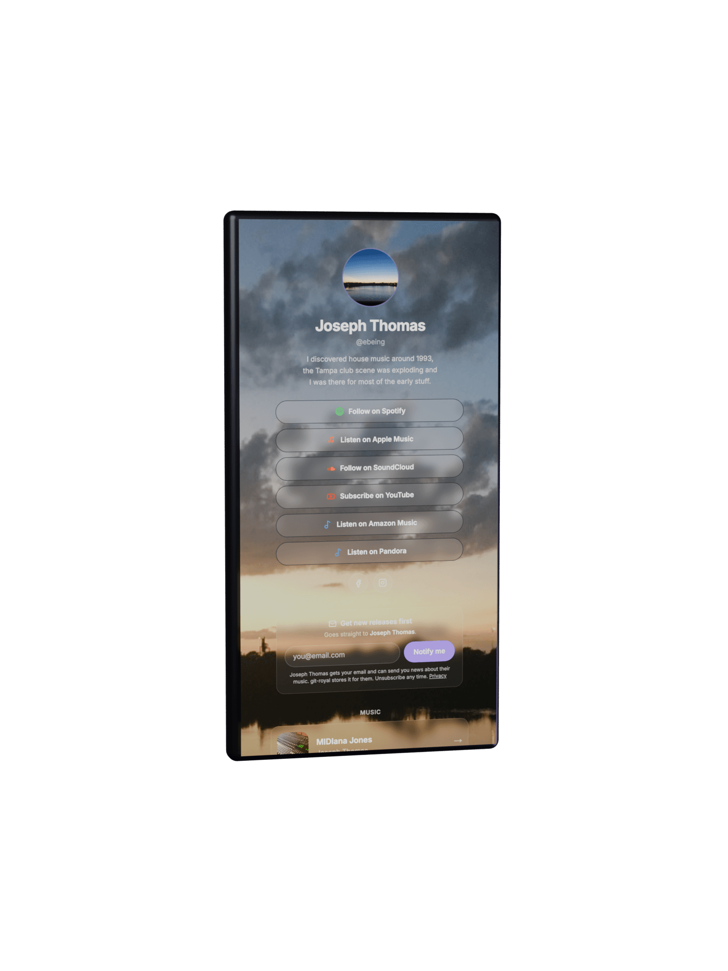 A git-royal bio-link page on a phone